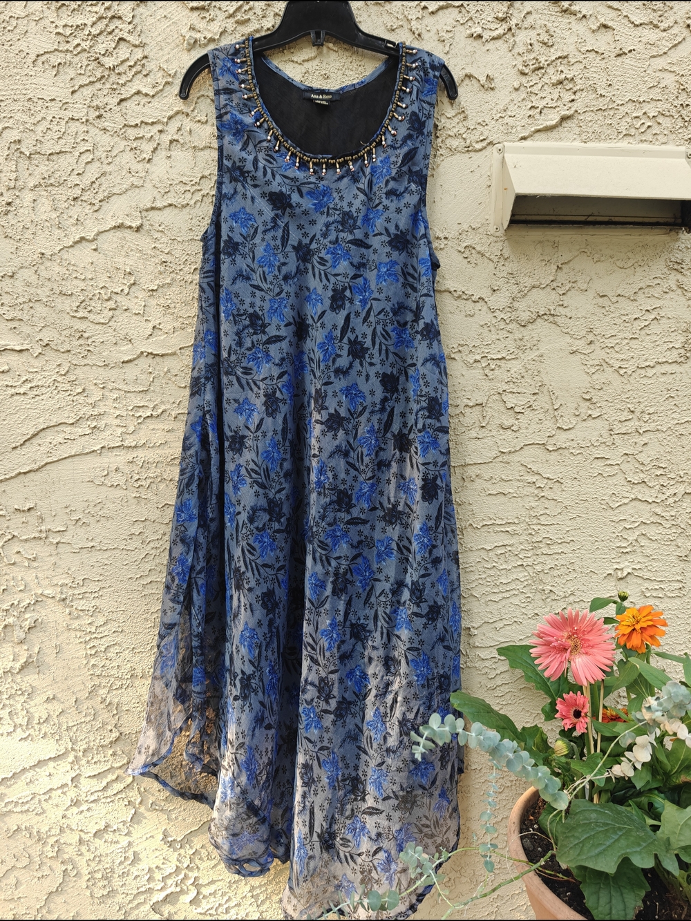 Beaded Navy Floral Sleeveless Maxi Dress